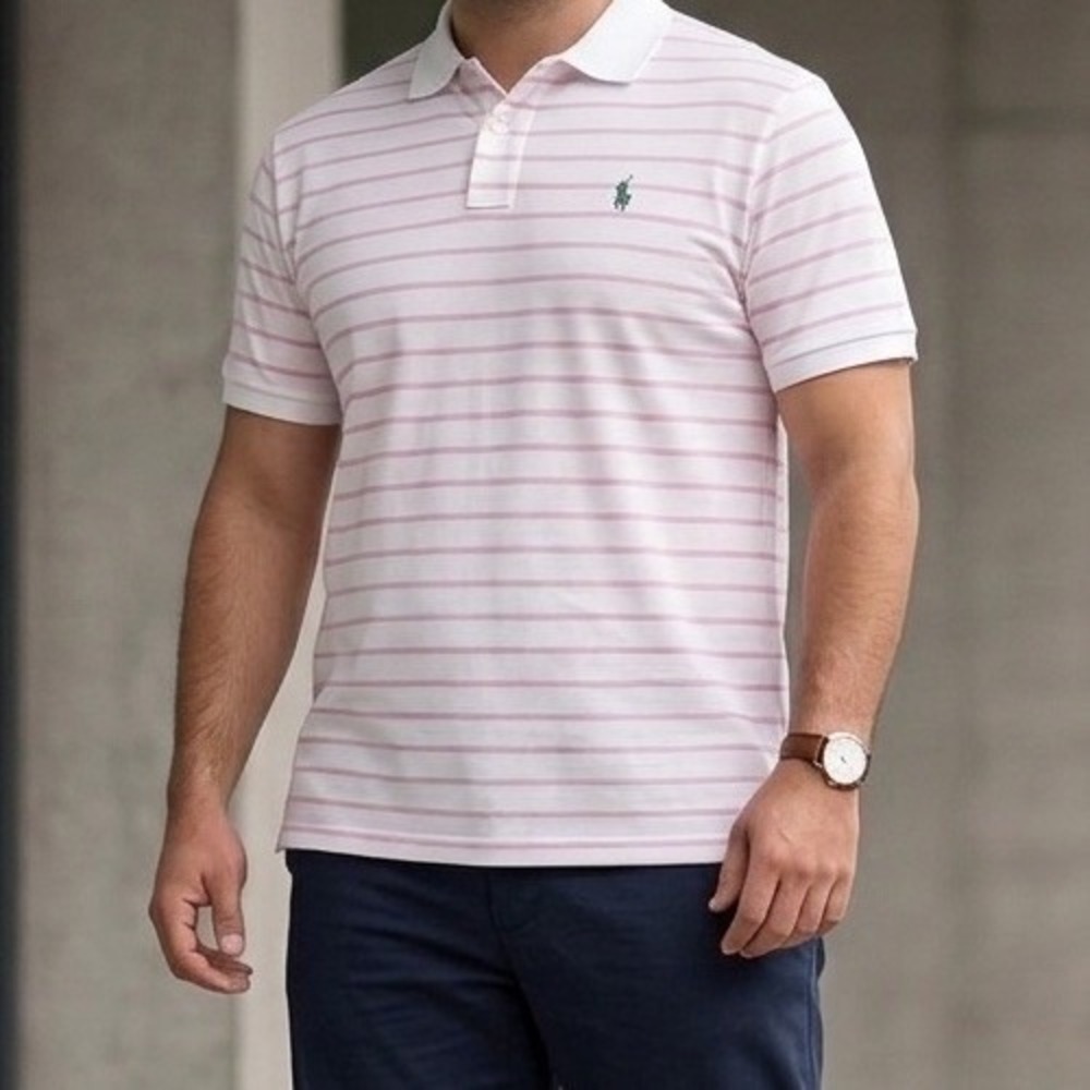 Polo Ralph Lauren Classic Fit Preppy Shirt White Pink Striped Men Large EUC Y2K
